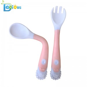Amazon Hot Sale Baby Feeding Supplies Training Fork and Spoon Curved Handle Toddler Spoons and Forks Baby Travel Utensils