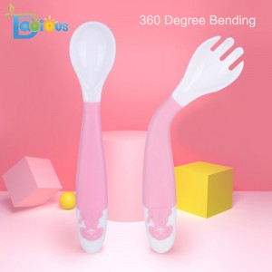 New Arrival Baby Learning Spoon and Fork BPA Free Plastic Toddler Utensils Bendable Soft Perfect Self Feeding Baby Spoons