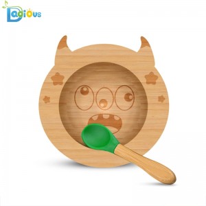 New Design Natural Bamboo Baby Utensils Bamboo Baby Plate Non-toxic Bamboo Suction Baby Plate