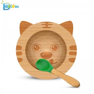 Eco-friendly Baby Feeding Bamboo Baby Plate Silicone Baby Plate Suction Spill Proof Bamboo Suction Plate