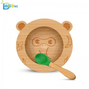 100% Organic Bamboo Baby Utensils Spill Proof Bamboo Suction Plate Safe Non-toxic Bamboo Plate with Silicone Suction