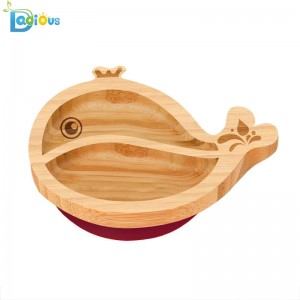 Sustainable Eco-friendly Bamboo Baby Feeding Baby Plate Suction Divided Bamboo Plate with Stay Put Suction Ring