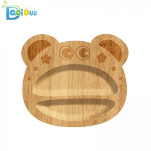 New Products Bamboo Feeding Set Baby Plates and Bowls Durable Bamboo Suction Plate Divided Wood Baby Plate