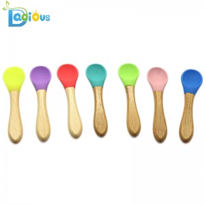 Custom Logo Bamboo Baby Utensils Food Grade Silicone Baby Spoons BPA Free Natural Baby Spoons