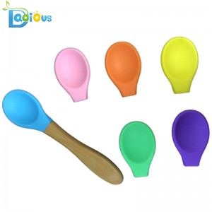 BPA Free Bamboo Spoon Silicone Head FDA Approved Soft Tip Baby Spoons OEM Silicone Part for Bamboo Spoon