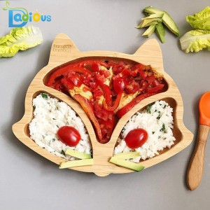 Natural Bamboo Baby Suction Plate Fox Bamboo Plate Stay Put Feeding Suction Plate for Toddlers