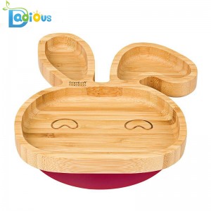 Baby Toddler Rabbit Suction Plate FDA Approved Bamboo Baby Plate Eco-friendly Wood Toddler Plate with Spoon